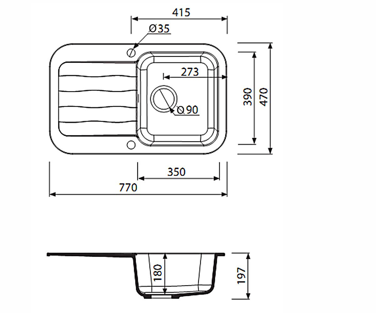 Кухонная мойка  IGNIS 770 1KO 435113001:Чертеж 