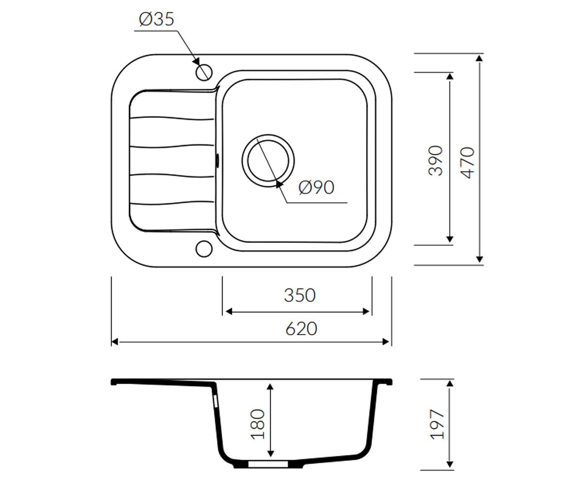 Кухонная мойка  IGNIS 620 1KO 435133002:Чертеж 