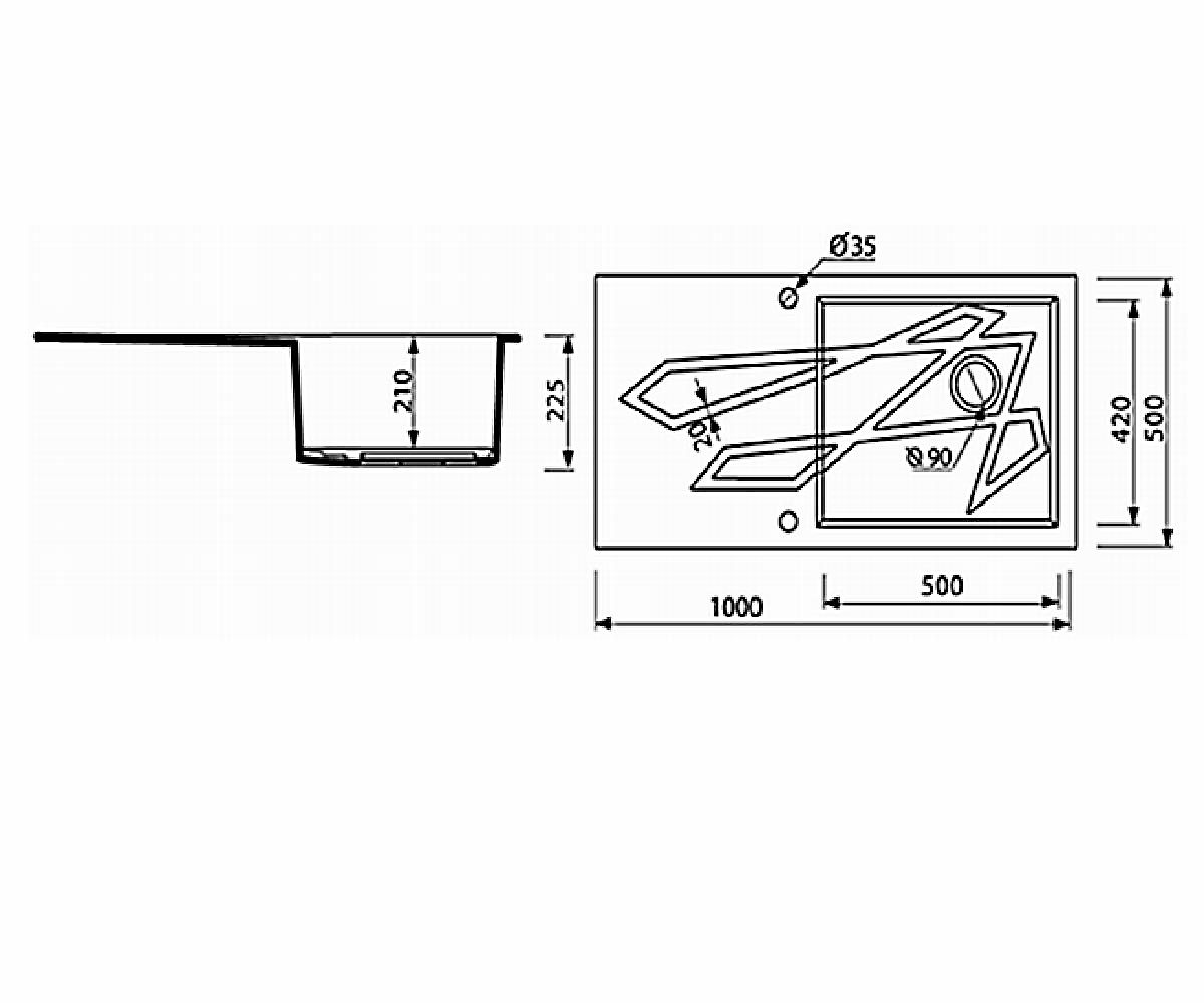 Кухонная мойка  FOORN 1000 1KO 450113002:Чертеж 