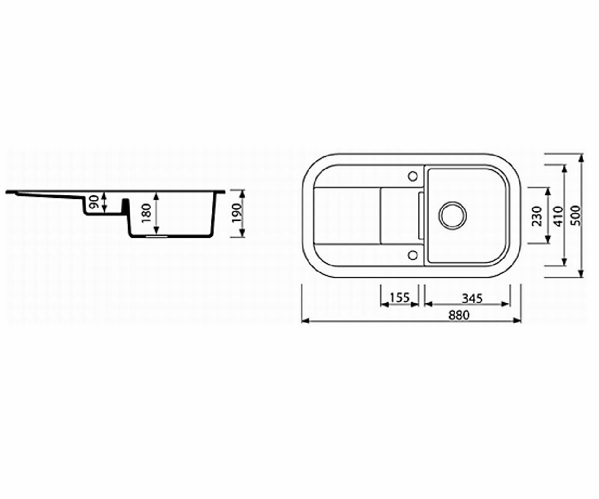 Кухонная мойка  LAVER 880 1,5KO 510513002:Чертеж 
