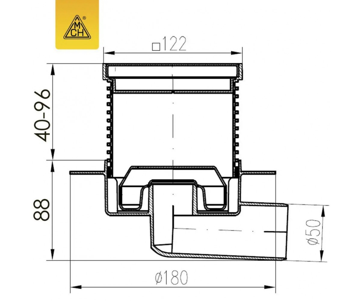 Трап с горизонтальным подключением  C425XL:Чертеж 