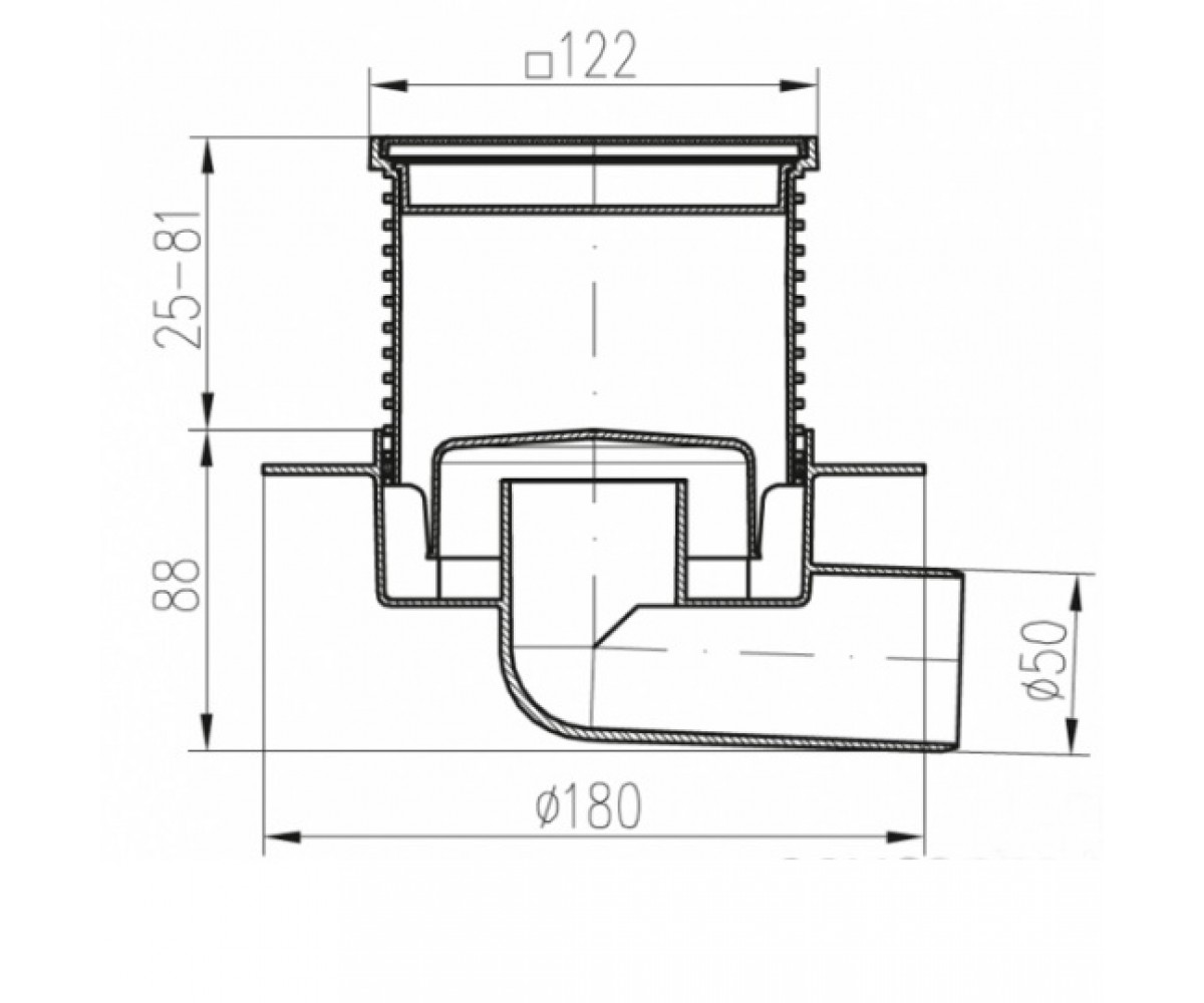 G425XL/G425 N XL двокорпусний трап з гор. підключенням DN50, h-113-169 mm, решітка квадрати, з сухим сифоном (1 сорт)  G425XL/G4