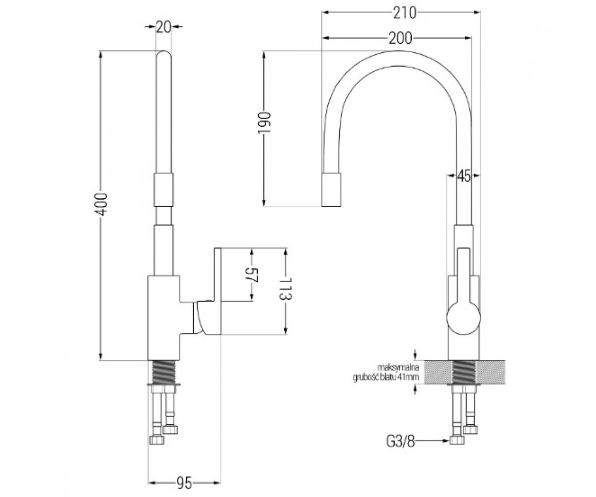 Смеситель с гибким изливом  FLEX MEX-670900-02:Чертеж 