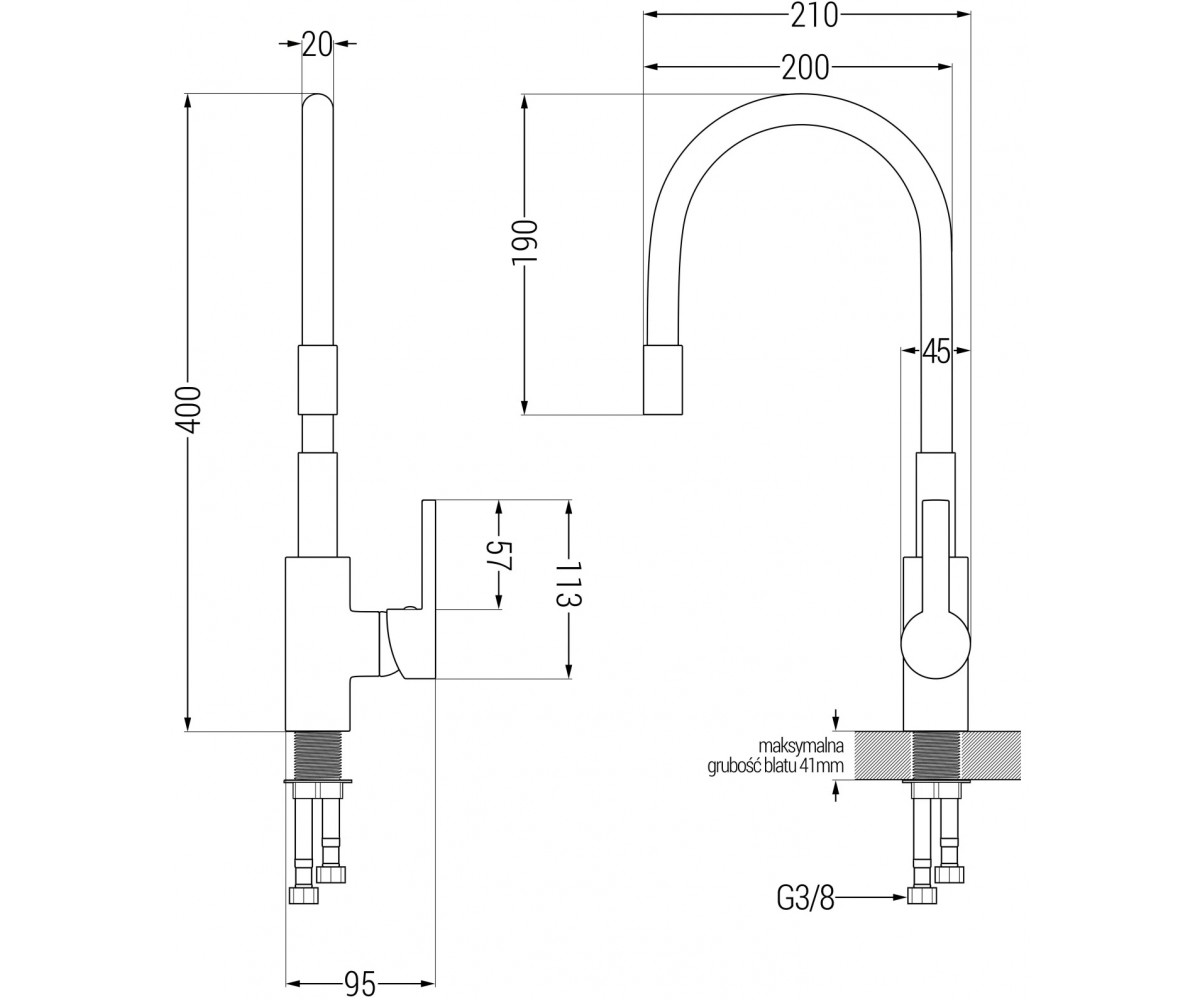 Смеситель с гибким изливом  FLEX MEX-670900-09:Чертеж 
