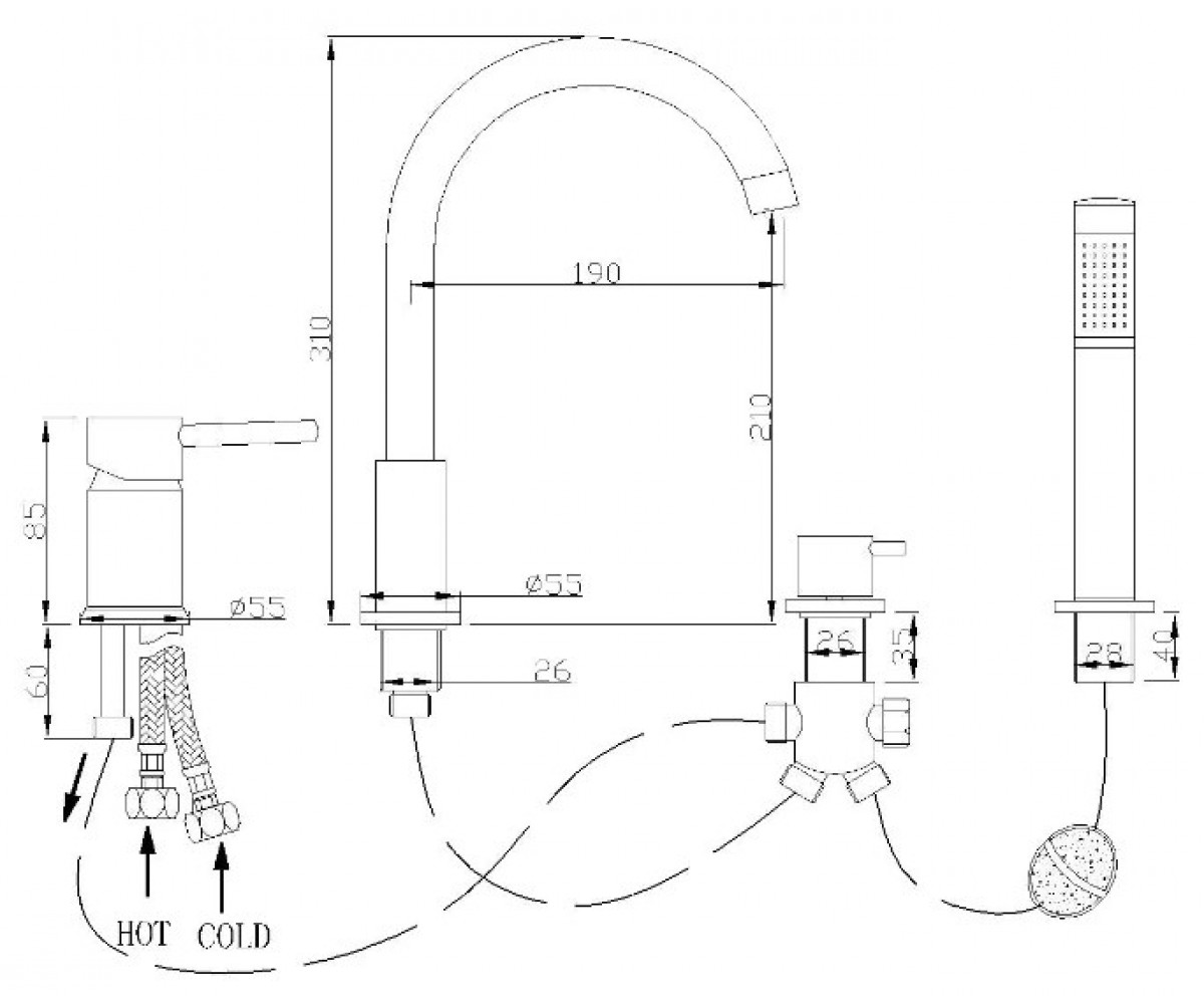 Смеситель на борт ванны  ALMA MEX-75032-00:Чертеж 