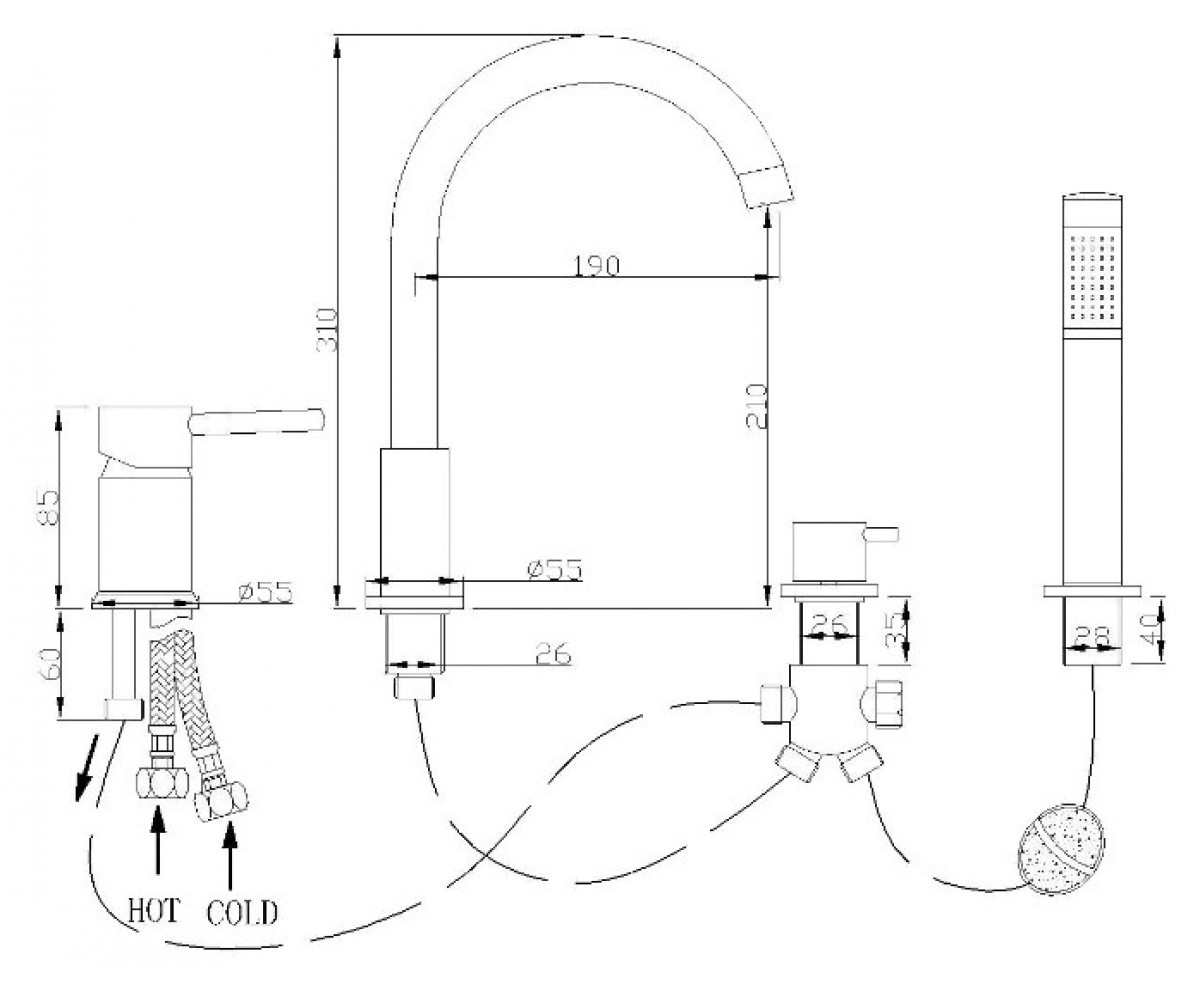 Смеситель на борт ванны  ALMA MEX-75032-70:Чертеж 