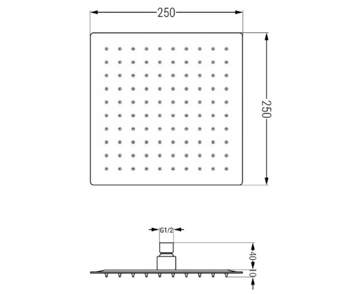 Квадратная душевая головка  SLIM MEX-79125-20:Чертеж 