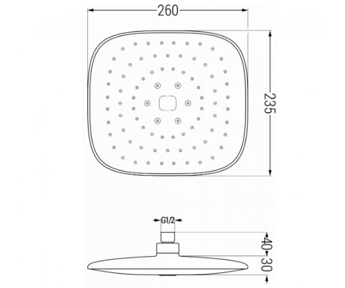 Квадратная душевая головка  D-33 MEX-79733-02:Чертеж 