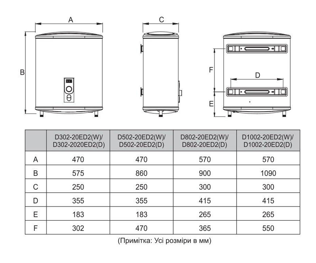 Водонагреватель 80 л  D80-20ED2 W:Чертеж 
