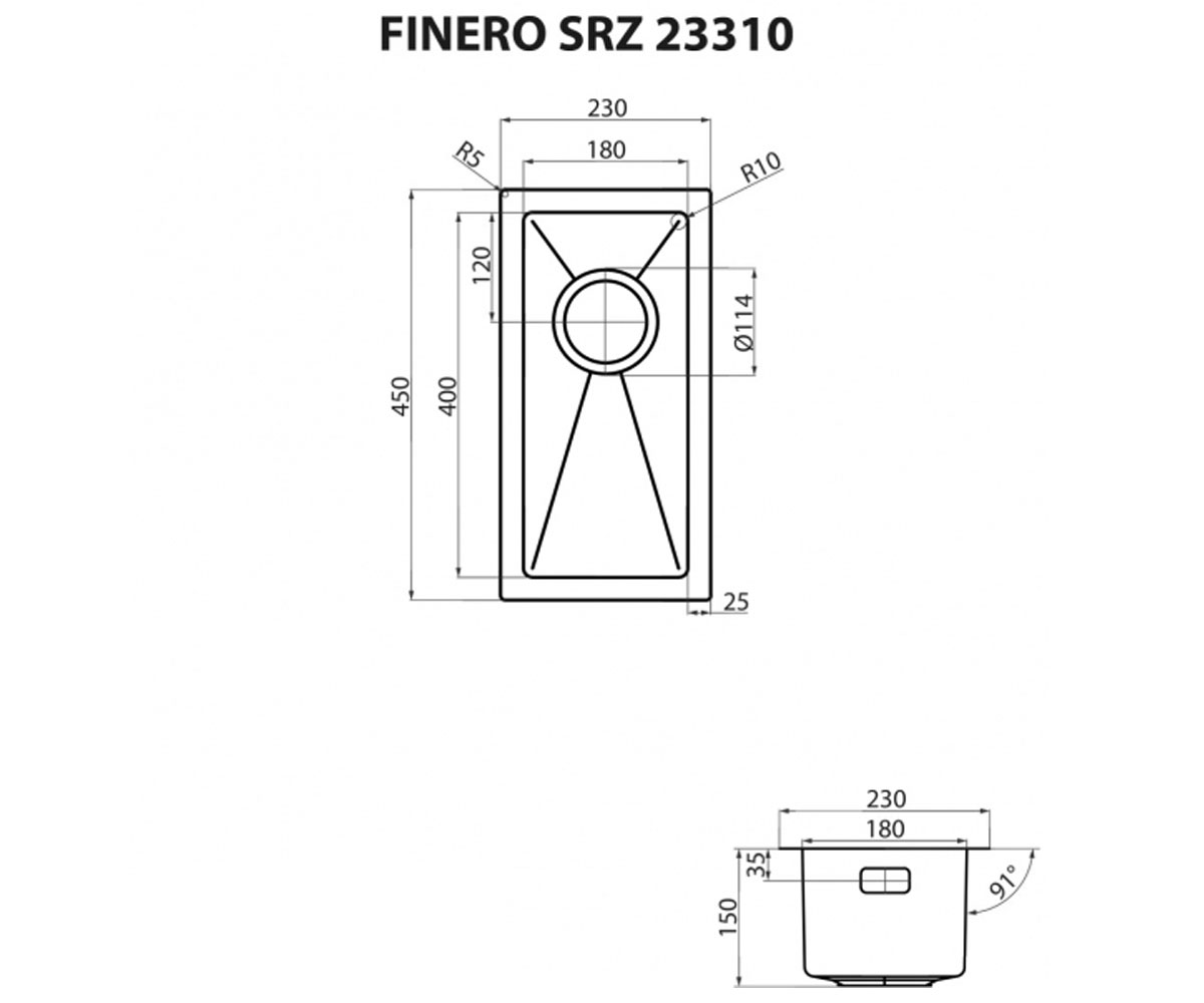 Кухонная мойка  FINERO SRZ 23310:Чертеж 