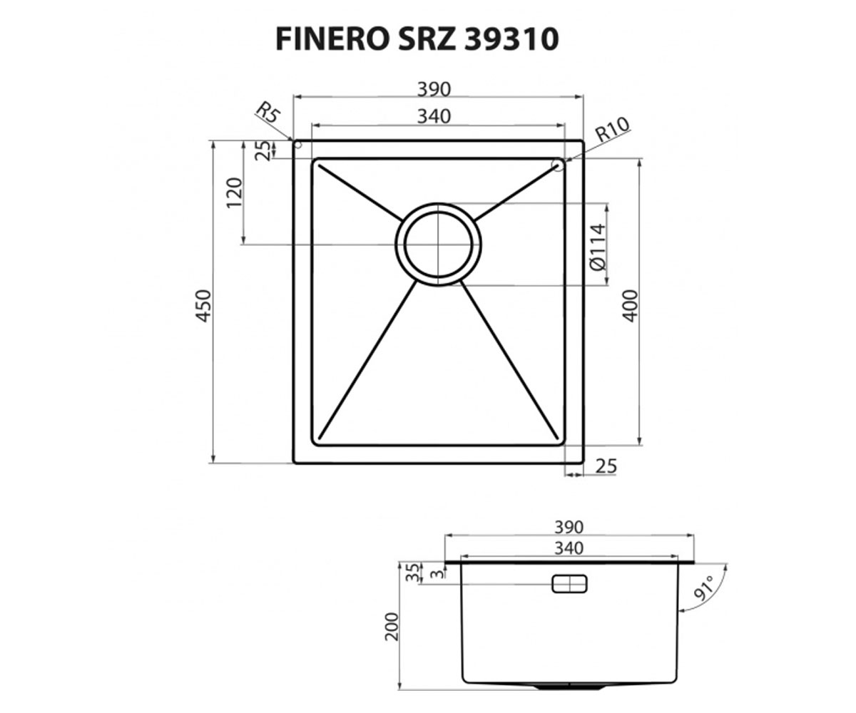 Мойка на одну чашу  FINERO SRZ 39310:Чертеж 