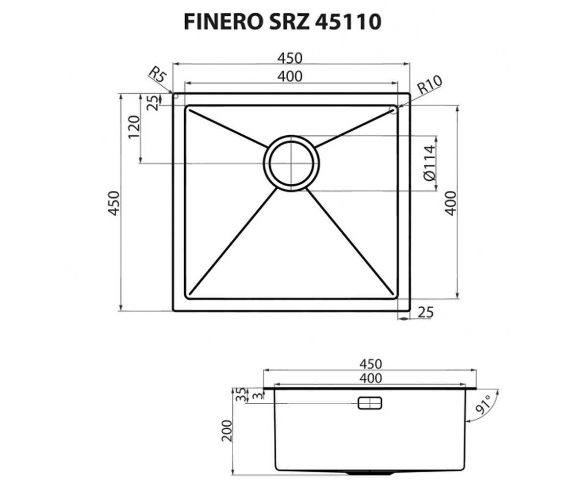Мойка без крыла  FINERO SRZ 45110:Чертеж 