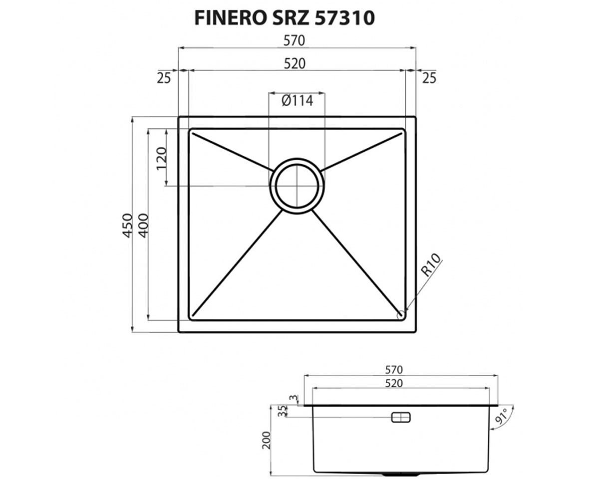 Кухонная мойка  FINERO SRZ 57310:Чертеж 