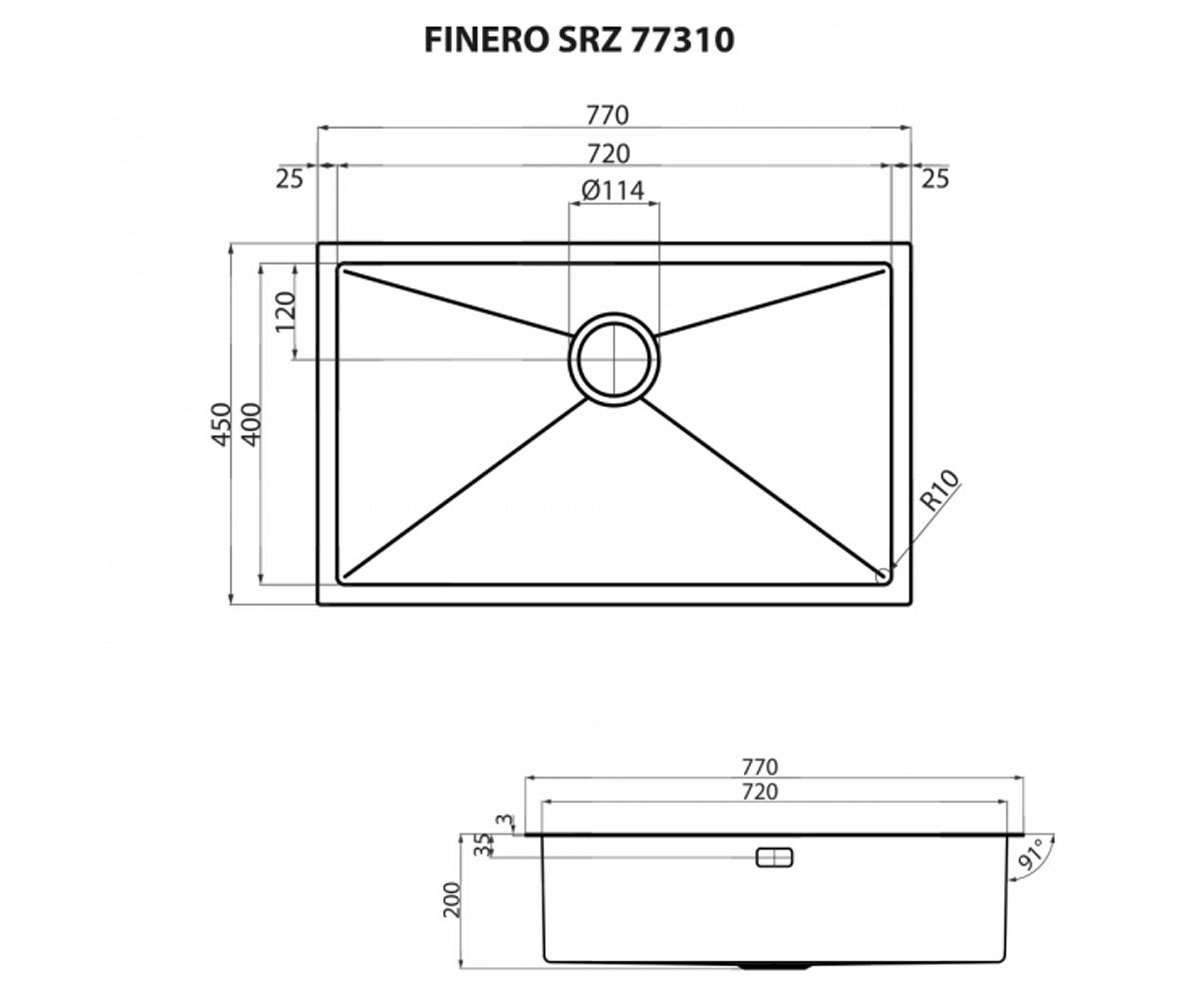 Мойка прямоугольная  FINERO SRZ 77310:Чертеж 