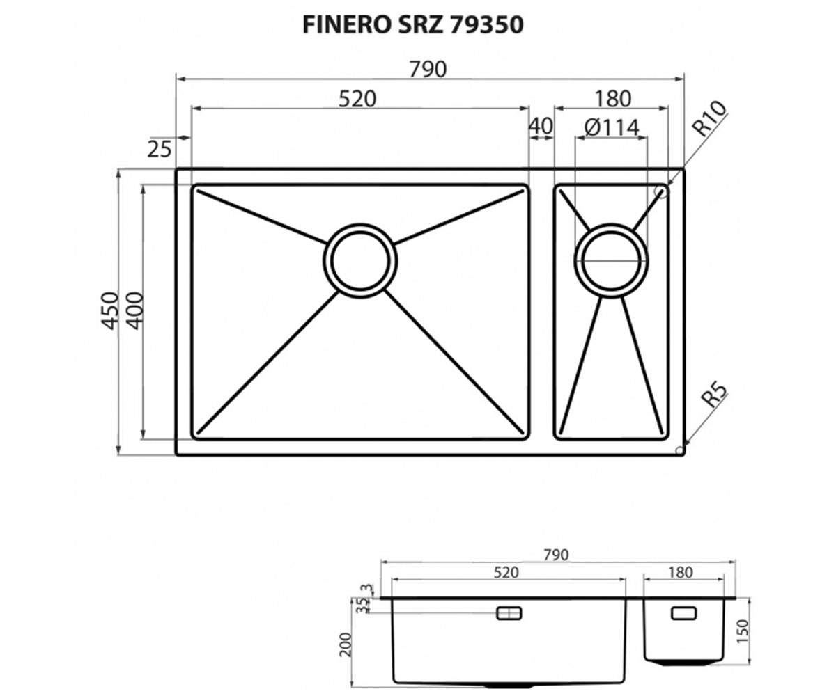 Мойка на полторы чаши  FINERO SRZ 79350:Чертеж 