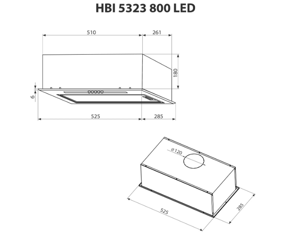 Встраиваемая вытяжка  HBI 5323 BL 800 LED:Чертеж 