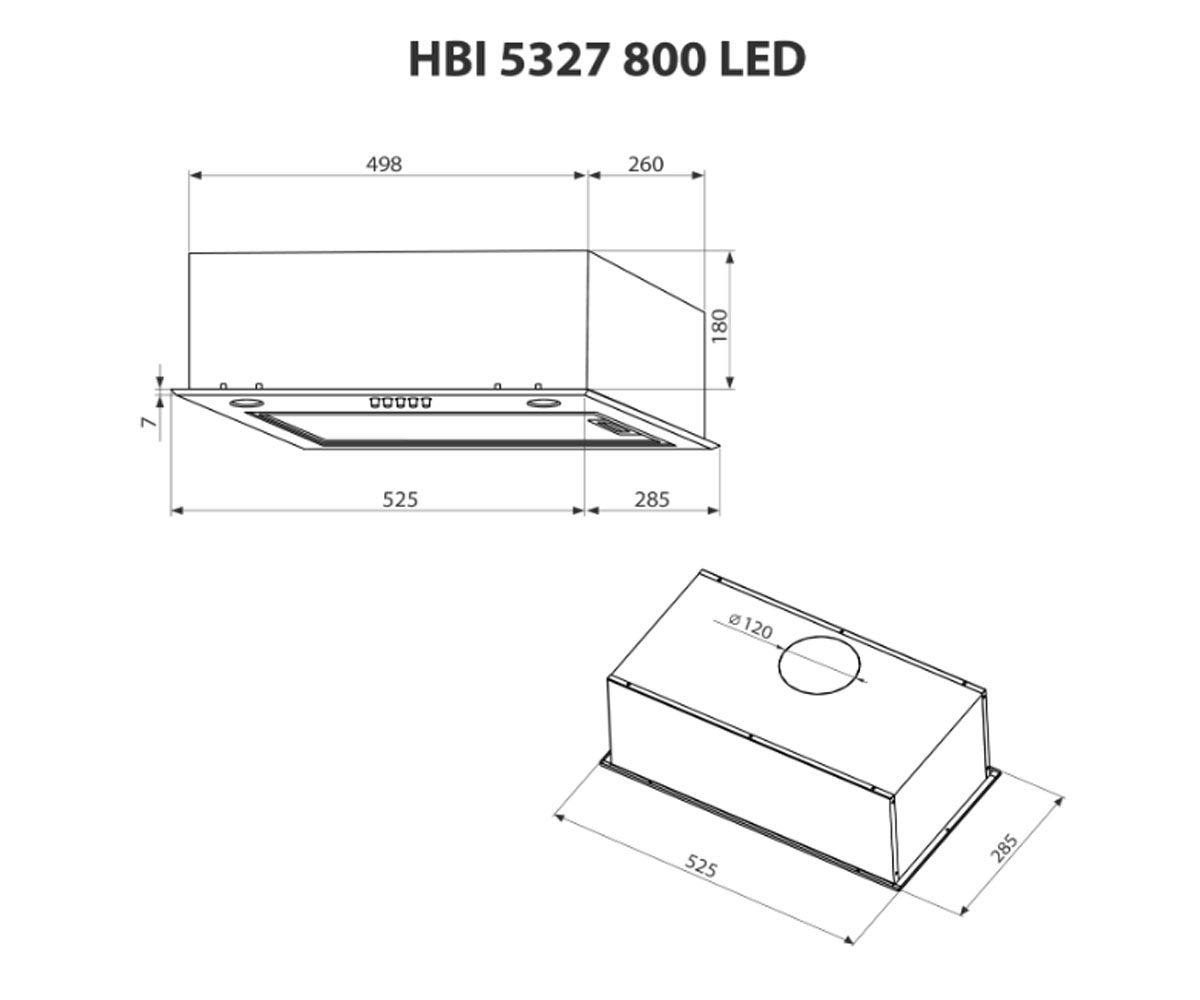 Вытяжка полновстраиваемая  HBI 5327 I 800 LED:Чертеж 