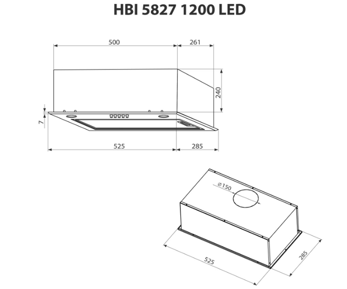 Полновстраиваемая вытяжка  HBI 5827 BL 1200 LED:Чертеж 