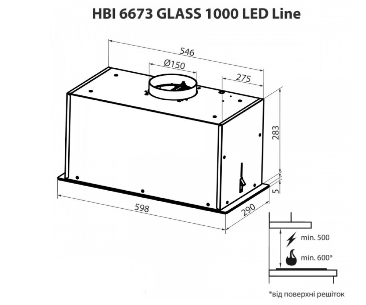Вытяжка кухонная  HBI 6673 BL GLASS 1000 LED LINE:Чертеж 