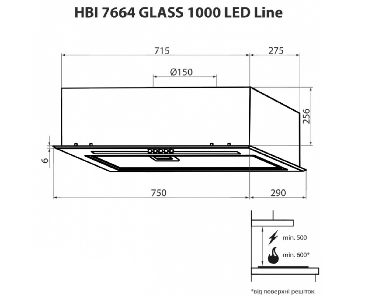 Вытяжка кухонная  HBI 7664 BL GLASS 1000 LED LINE:Чертеж 