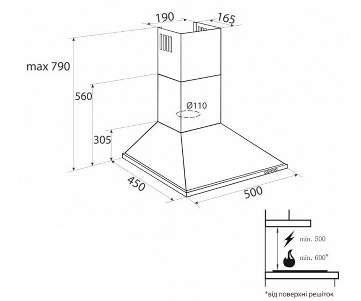 Вытяжка кухонная  HK 5210 BL 650:Чертеж 