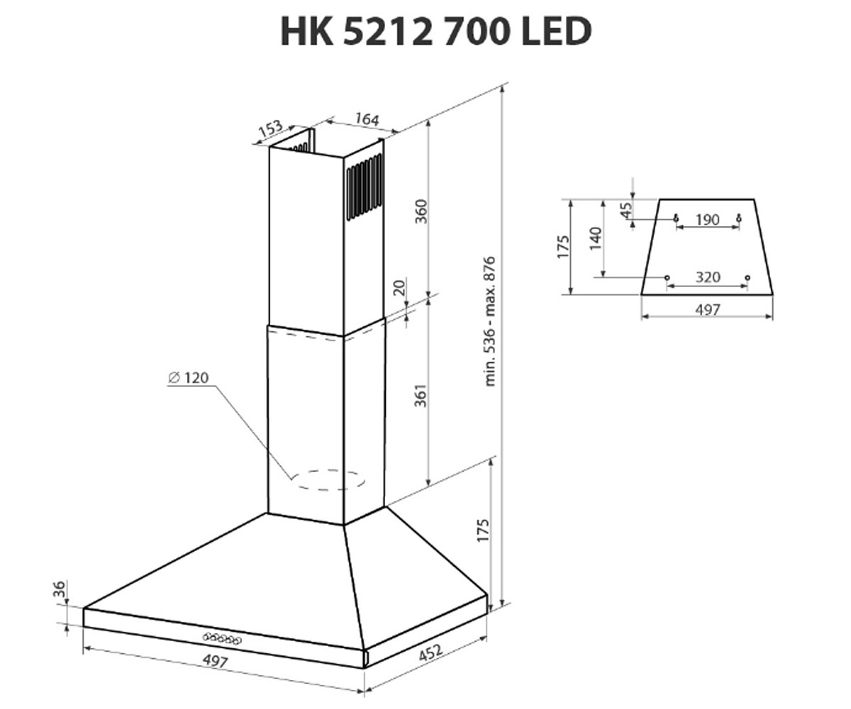 Купольная вытяжка  HK 5212 I 700 LED:Чертеж 