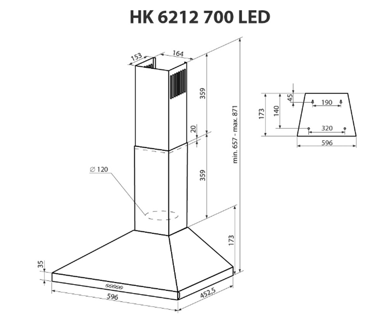 Вытяжка купольная  HK 6212 BL 700 LED:Чертеж 