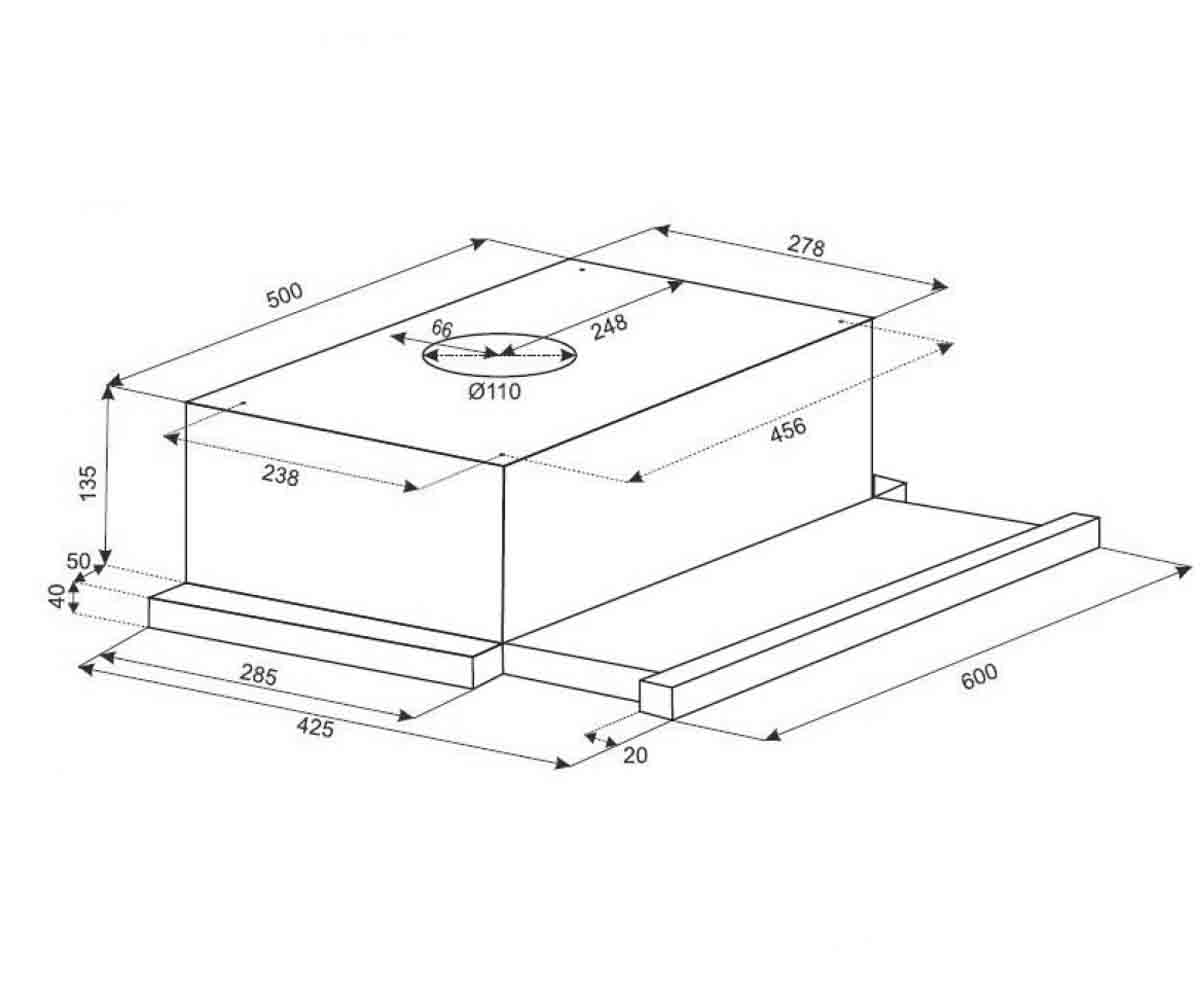 Вытяжка выдвижная  HTL 6062 I/BL GLASS 450 LED:Чертеж 