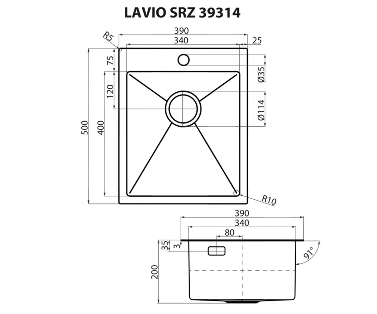 Мойка накладная  LAVIO SRZ 39314:Чертеж 