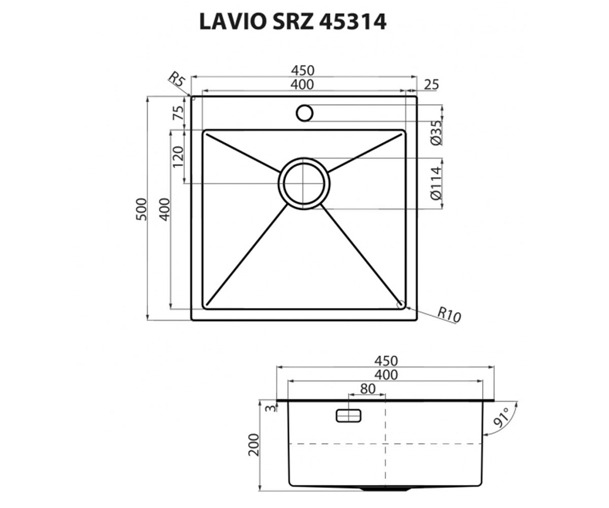 Мойка на одну чашу  LAVIO SRZ 45314:Чертеж 