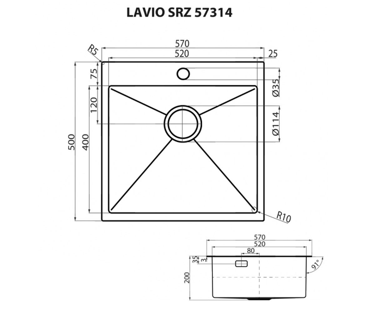 Кухонная мойка  LAVIO SRZ 57314:Чертеж 