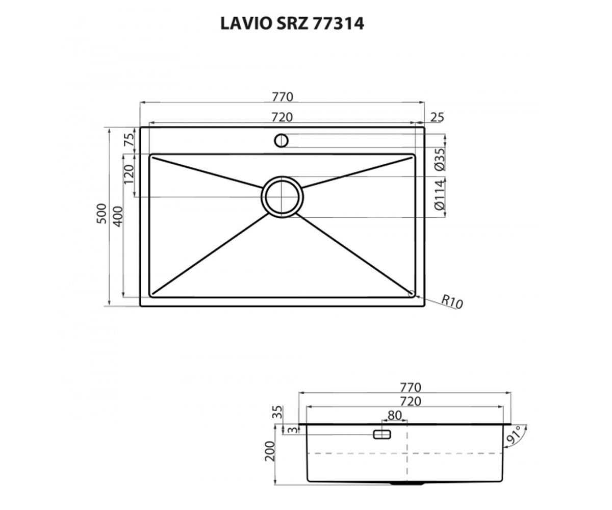Прямоугольная мойка  LAVIO SRZ 77314:Чертеж 