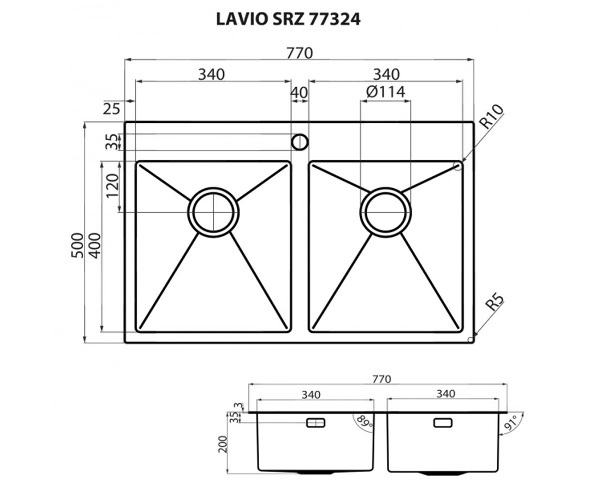 Двойная мойка  LAVIO SRZ 77324:Чертеж 