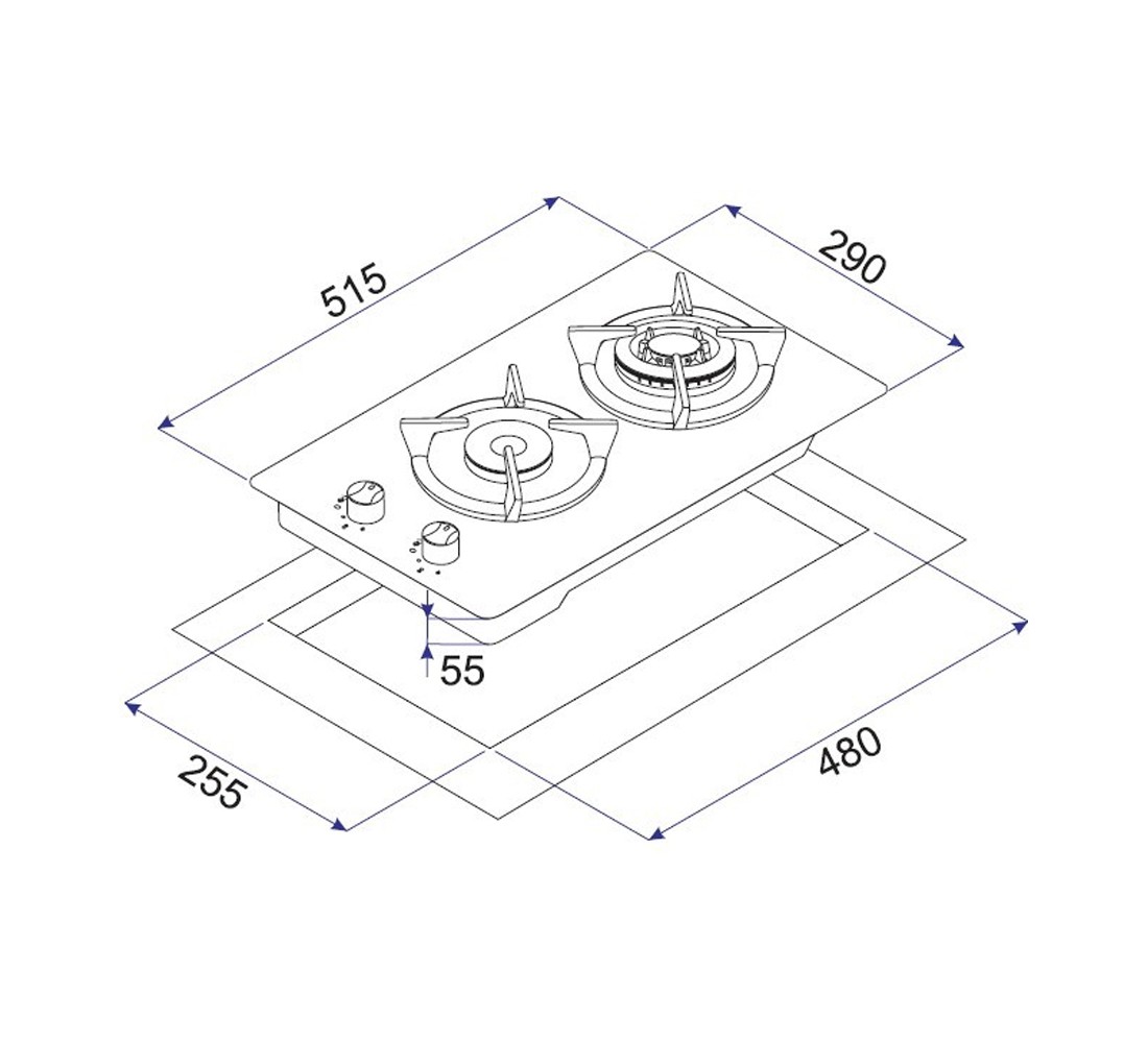 Газовая варочная поверхность  MGG 31263 WH:Чертеж 