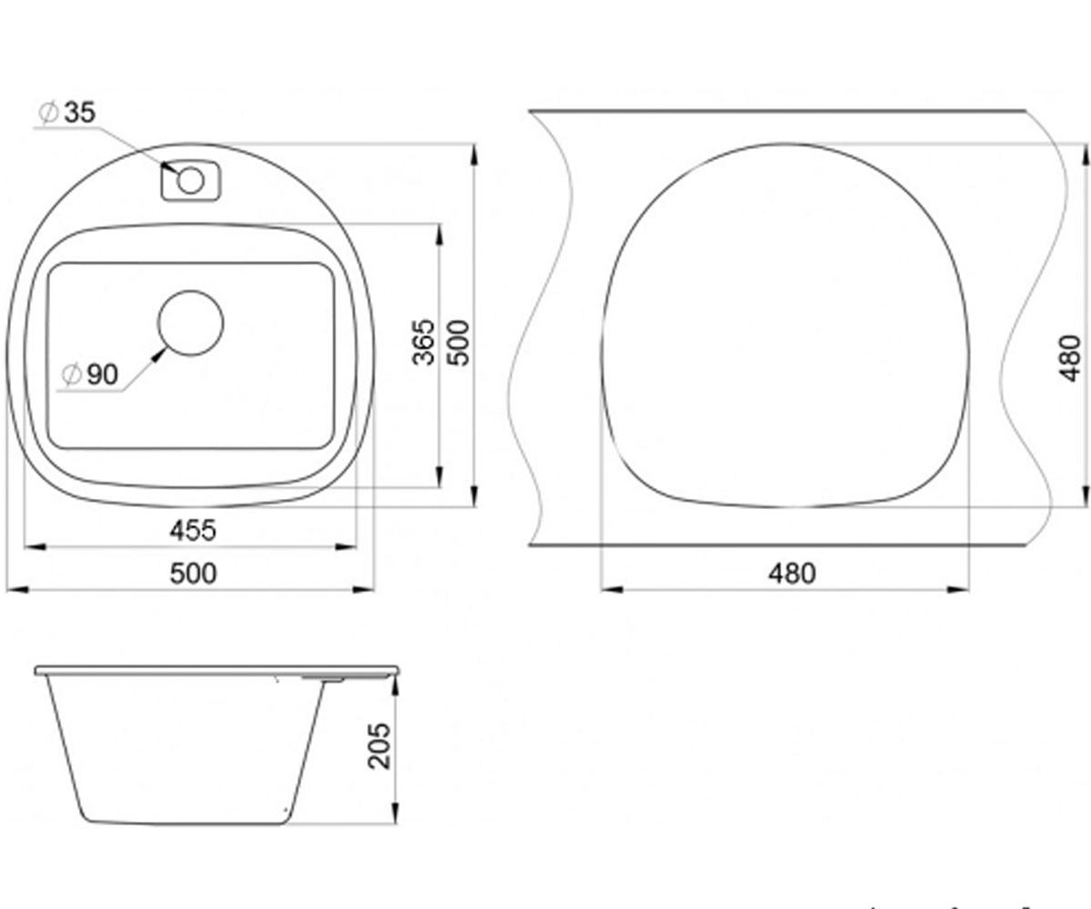 Мойка врезная  MRG 71050-50 ANTRACIT(METAL):Чертеж 