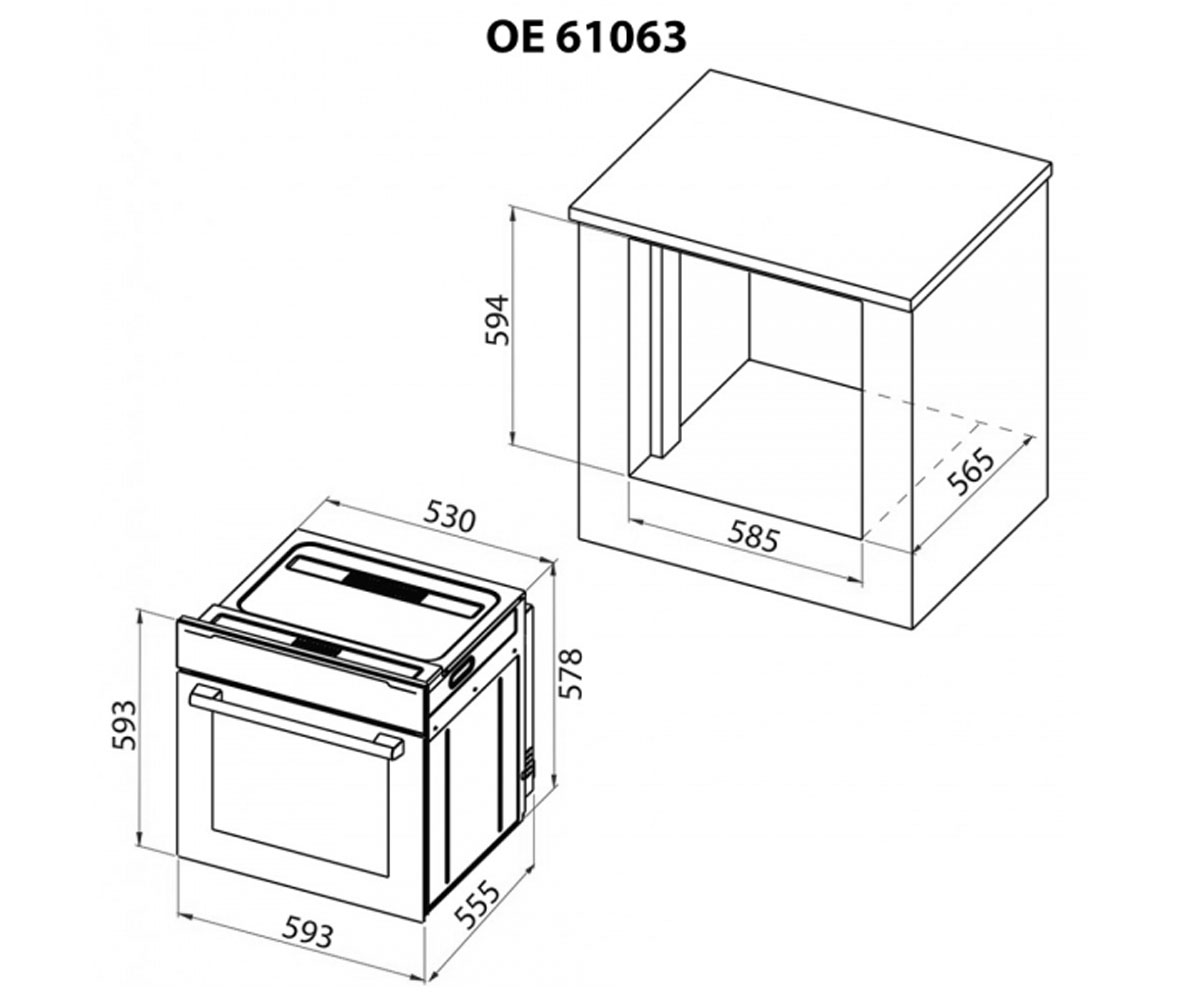 Духовка электрическая 64 л  OE 61063 WH:Чертеж 