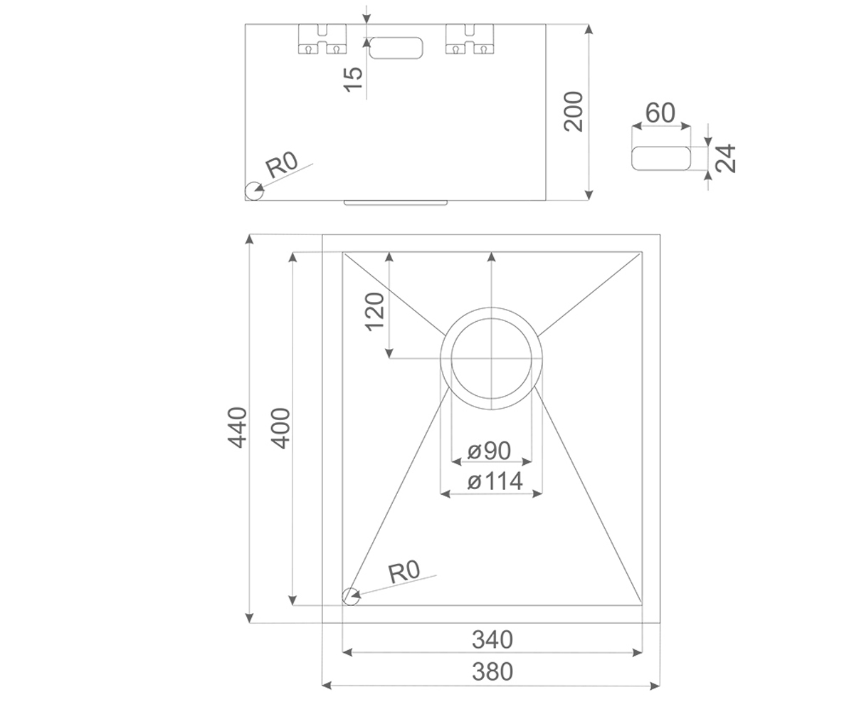 Прямоугольная мойка  SENZO SC38310:Чертеж 
