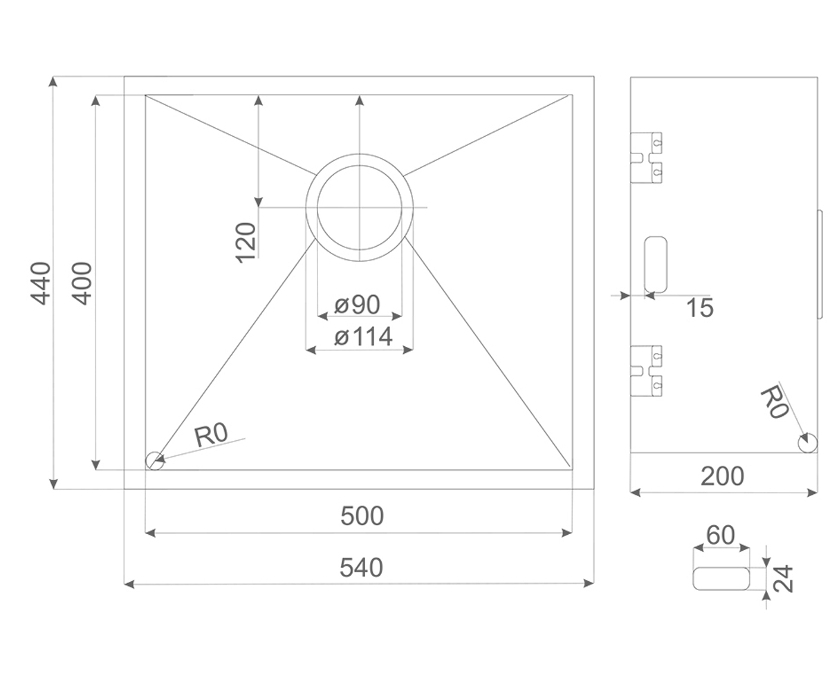 Прямоугольная мойка  SENZO SC54110:Чертеж 