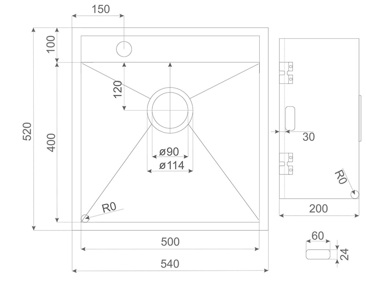 Мойка из нержавеющей стали  SENZO SC54114:Чертеж 