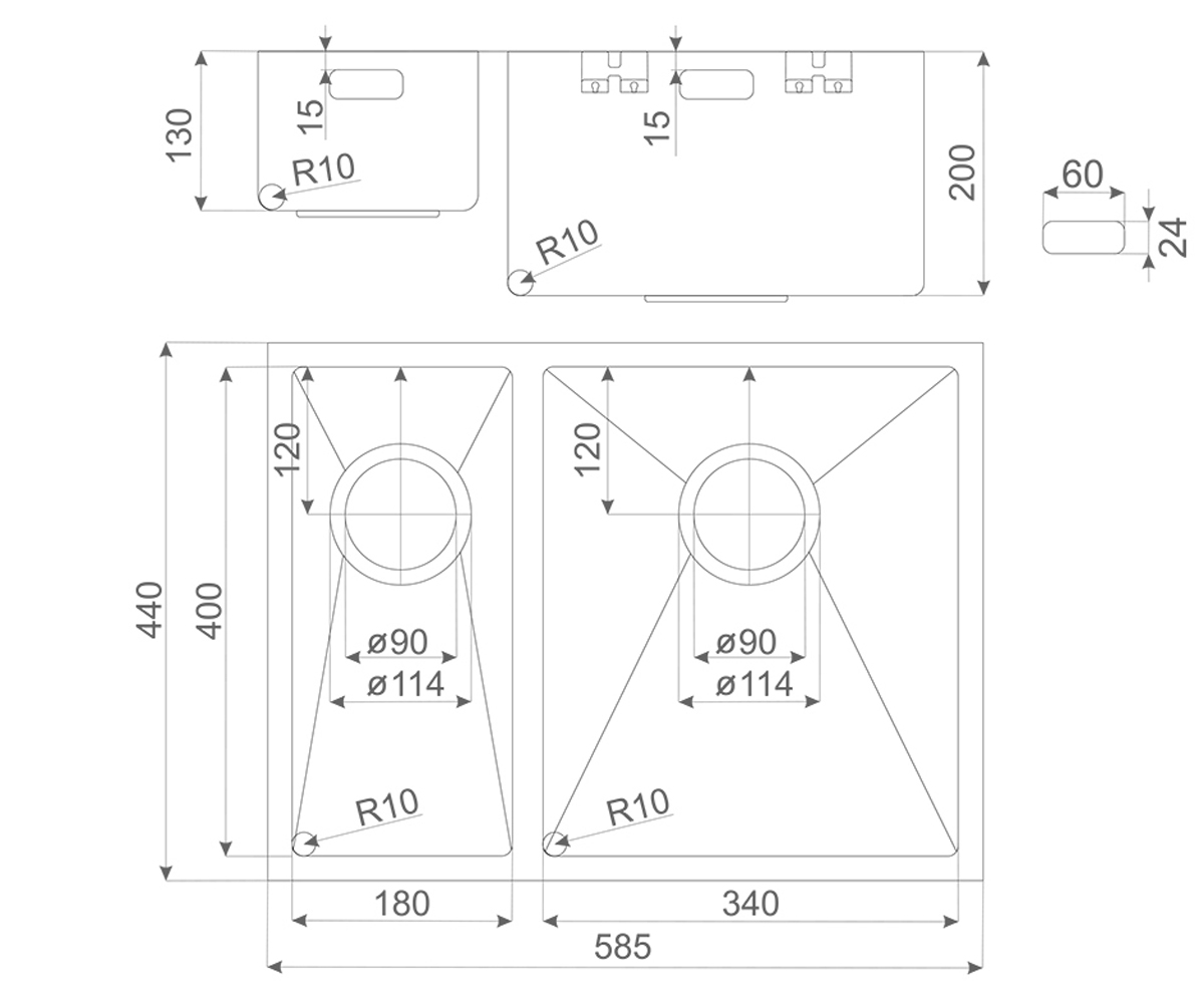 Мойка из нержавейки  SPAZIO SRC58350R:Чертеж 