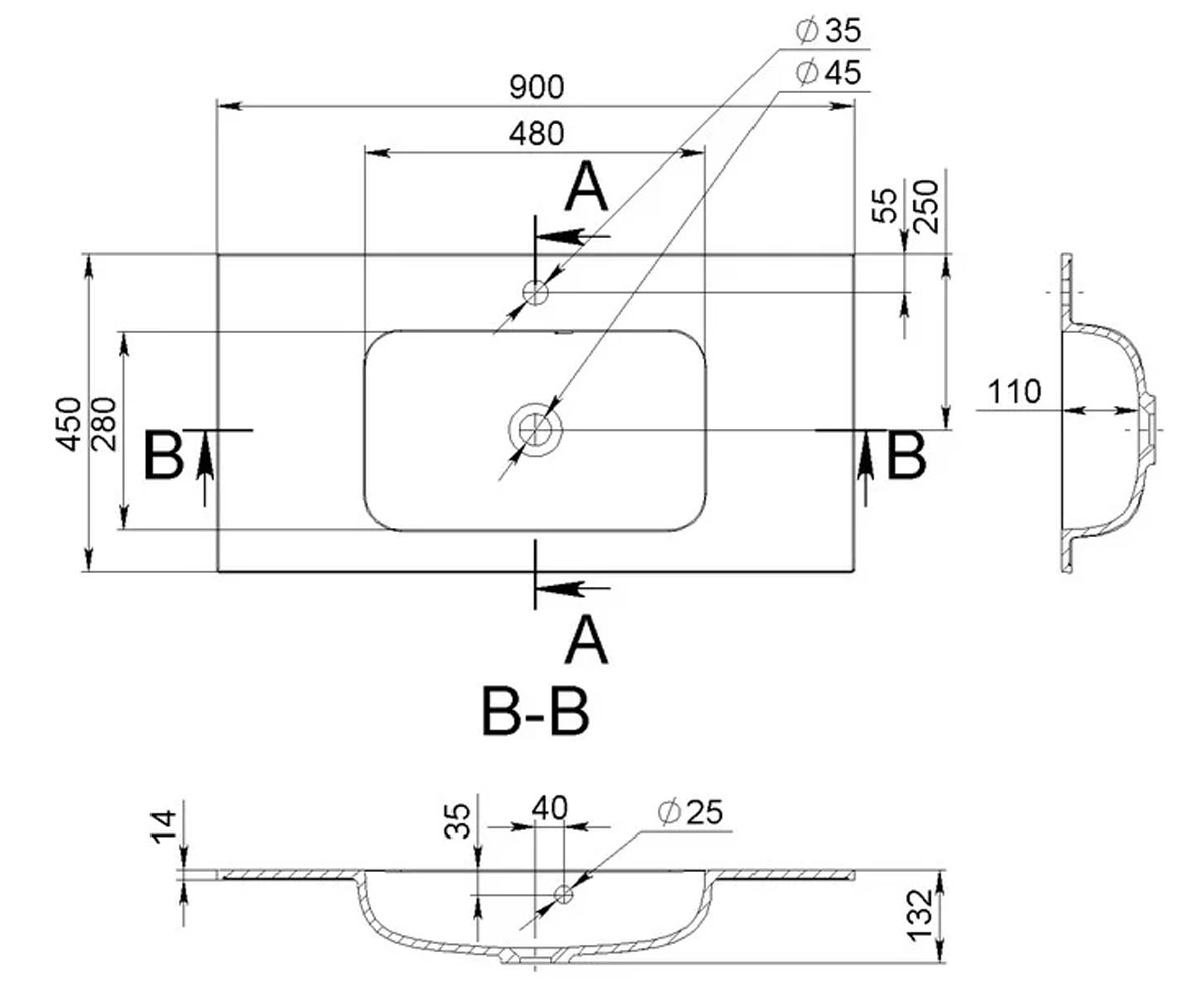 Умывальник 90 см  DELLA MIRAMARBLE 0000182:Чертеж 