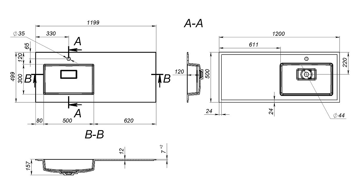 Раковина накладная на тумбу  ERICA 1200 L 8813567:Чертеж 