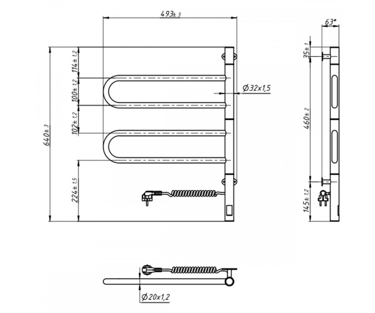 Полотенцесушитель электрический с таймером  FOUETTE SENSOR 10-012033-4860:Чертеж 