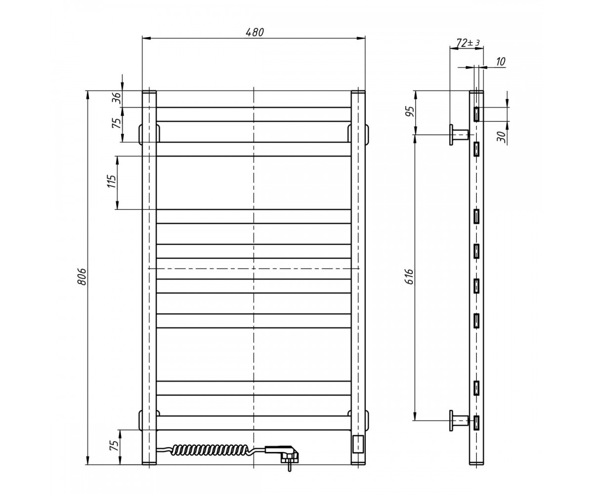 Полотенцесушитель с таймером  АВАНГАРД SENSOR 12-028153-4880:Чертеж 