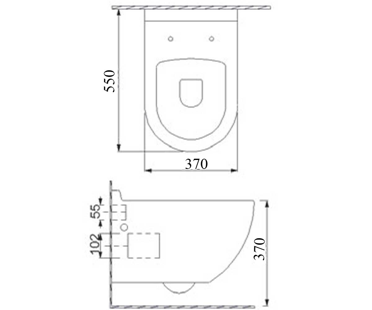 Безободковый унитаз с сиденьем  MODERN 3823W NEW:Чертеж 