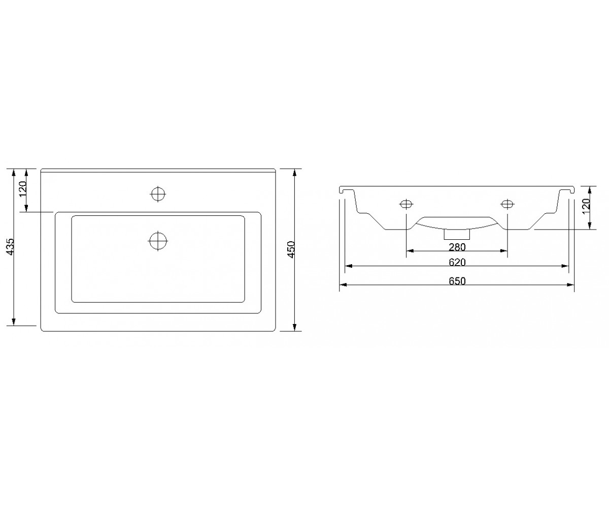 Раковина прямоугольная  SILVER SLIM 501065:Чертеж 