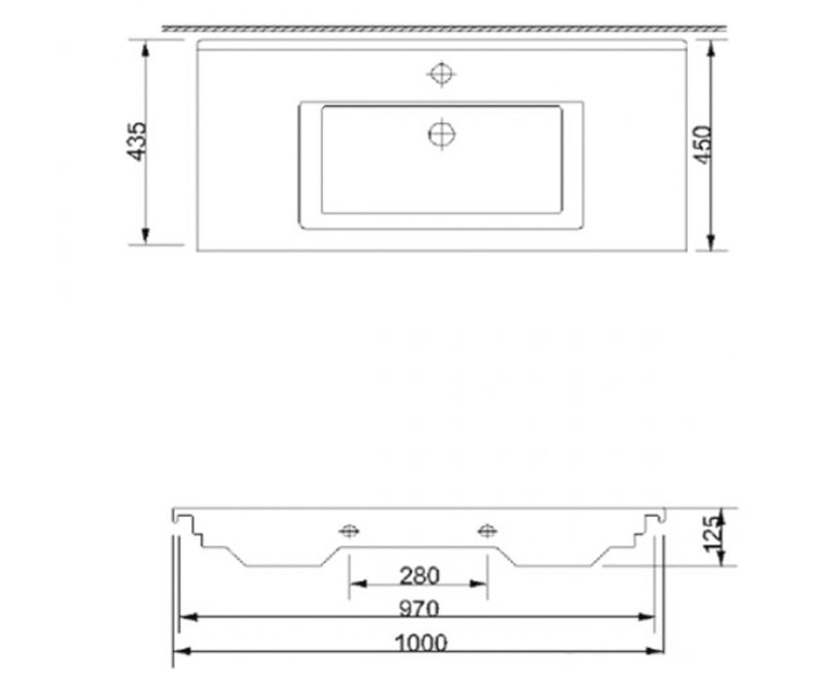 Раковина на тумбу, 100  SILVER SLIM 501100:Чертеж 