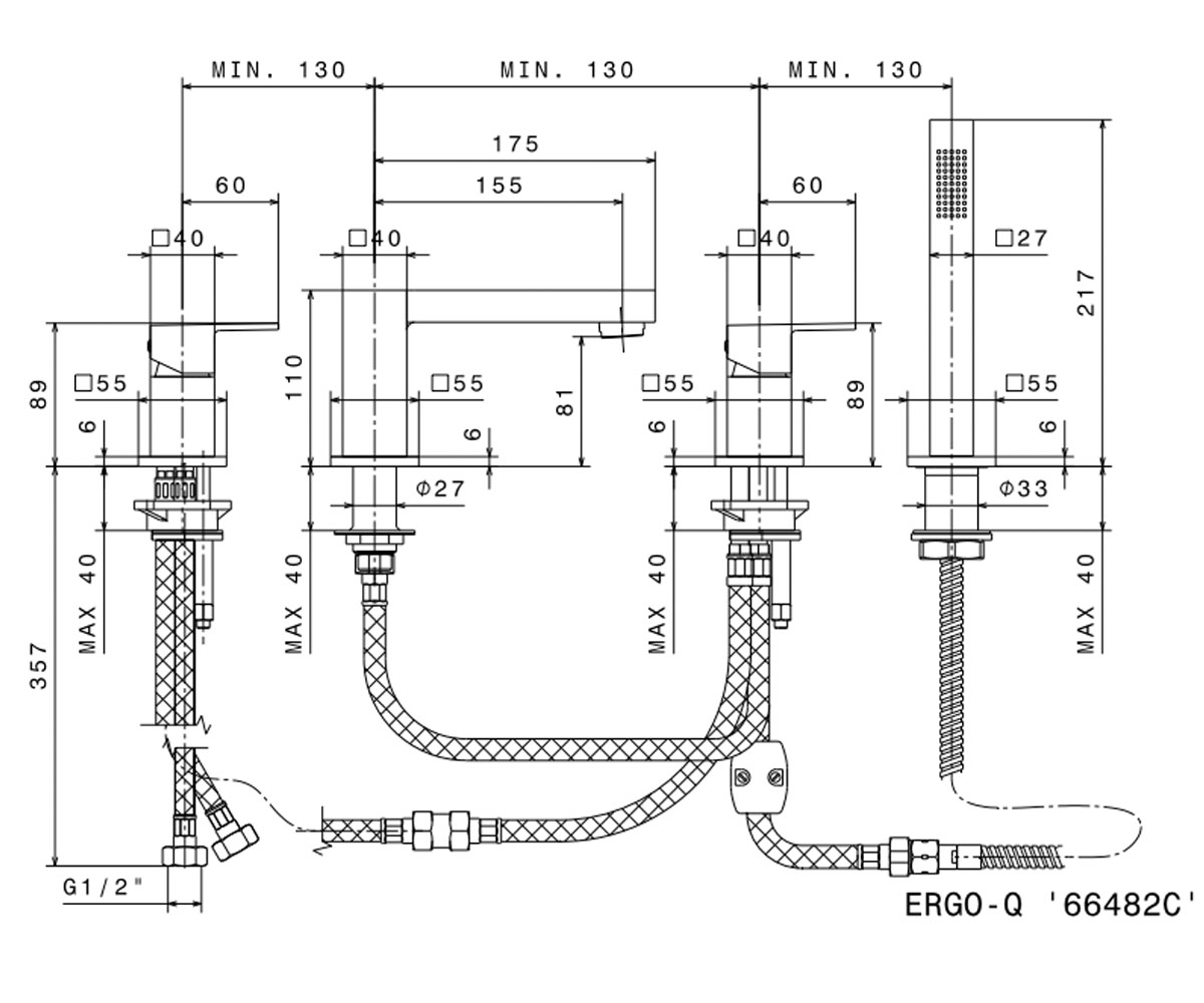 Смеситель на борт ванны  ERGO Q 66482C.21.018:Чертеж 