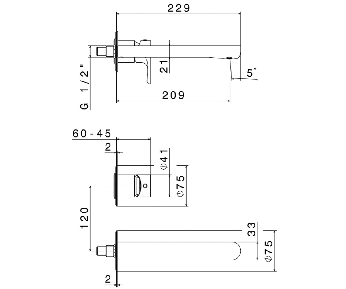 Смеситель настенный  LINFA II 69430E.21.018:Чертеж 