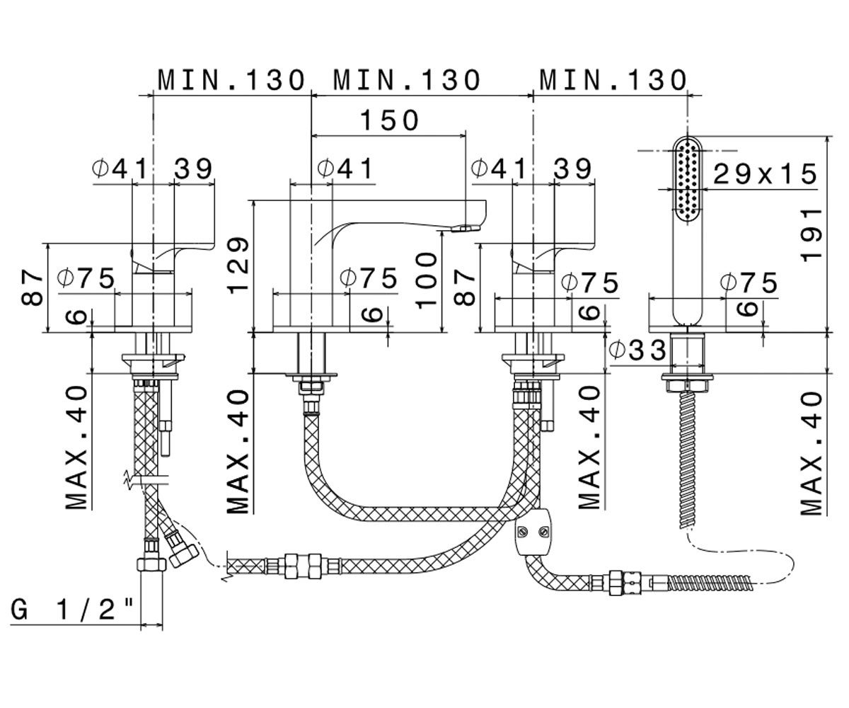 Смеситель на борт ванны  LINFA II 69482C.21.018:Чертеж 